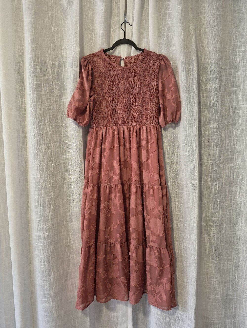 Textured Dusty Rose Pink Smocked Dress